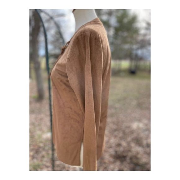 Bill Blass Vintage 90s Faux Suede Western Shirt Lace Up Neckline Long Sleeve S - Picture 9 of 10